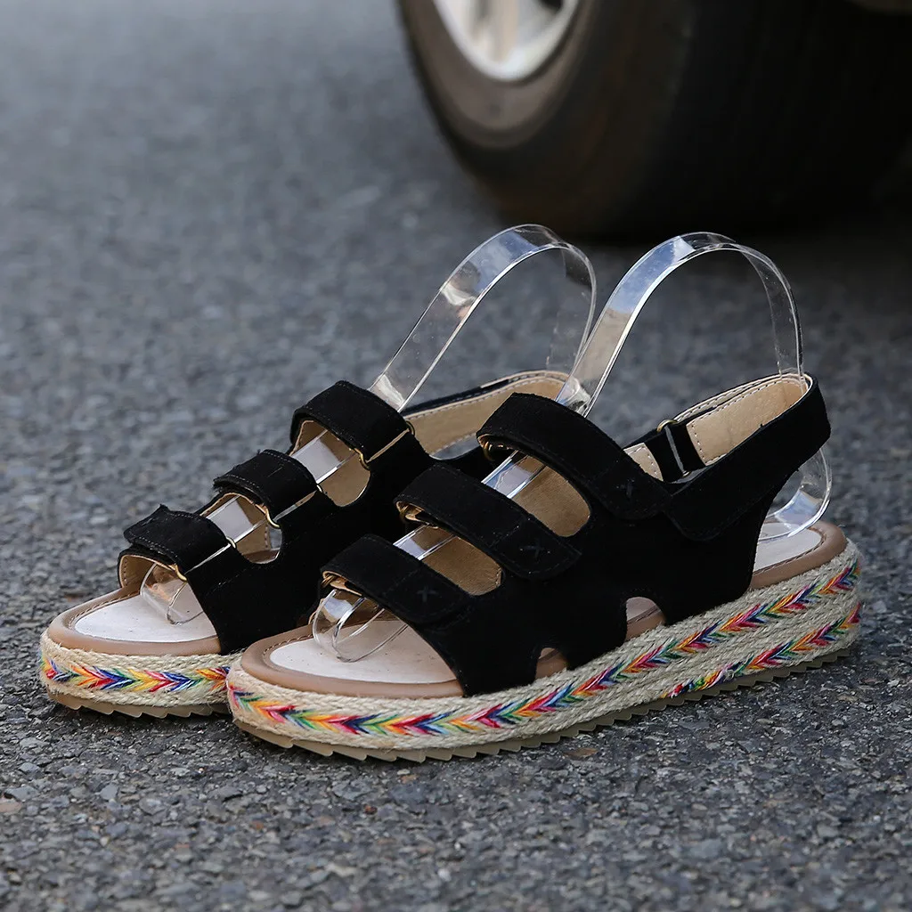 New Arrival Women Summer Wedges Sandals Platform Round Toe Shoes Hook&Loop Party Sandals For Ladies Patchwork Leather Shoe