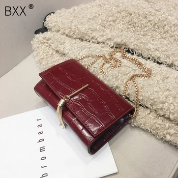 

[BXX] Women's Single Shoulder Crossbody Bag All-match Flap 2020 Fashion Crocodile Grain Vintage Female Chain Tassel Bag HF309