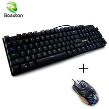 Игровая механическая клавиатура Bosston с защитой от привидения, английские клавиши 104, светодиодная подсветка, колпачки для ПК, ноутбука, MK917, синий переключатель