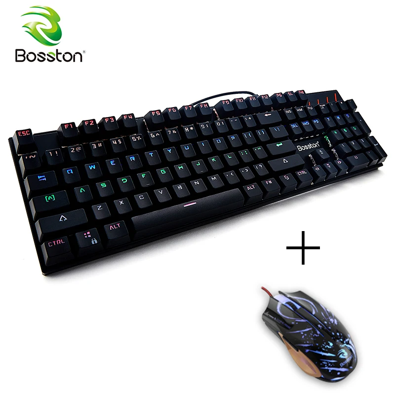 

Bosston Gaming Mechanical Keyboard Anti-Ghosting 104 English Keys Led Backlight Keycaps for PC Laptop MK917 Blue Switch