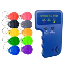Handheld 125khz em4100 tk4100 rfid copiadora escritor duplicador programador leitor + 5 pçs em4305 t5577 regravável id keyfobs tags