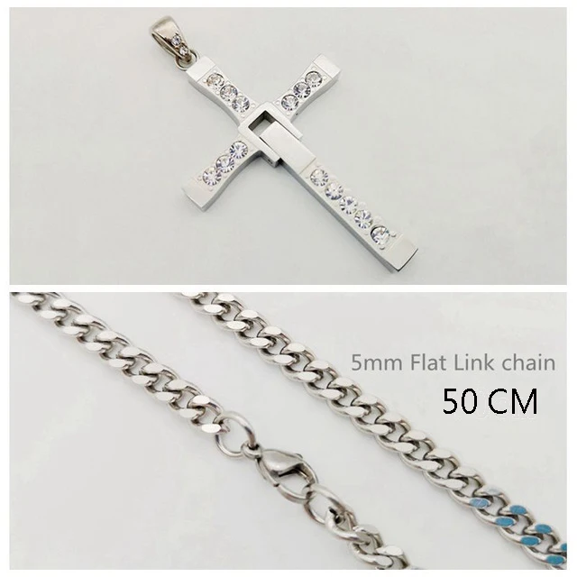 S link chain 50cm Новые Форсаж(Fast furious 8 в стиле «хип-хоп» ожерелье кулон крест Доминика Торетто Топ 316 из нержавеющей стали с кристальная подвеска для мужчин CAGF0128 - Окраска металла: S link chain 50cm