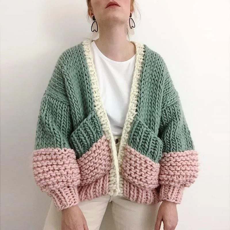 Boho Inspired HANDMADE cardigan puff sleeve plus size women warm winter cardigans sweaters new fashion knitwear outwear |