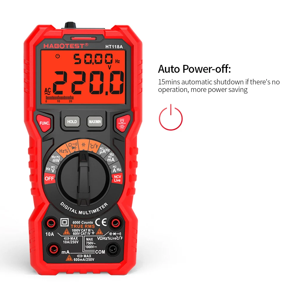 HABOTEST HT118A Цифровой мультиметр Авто Диапазон мульти метр 6000 отсчетов истинное RMS