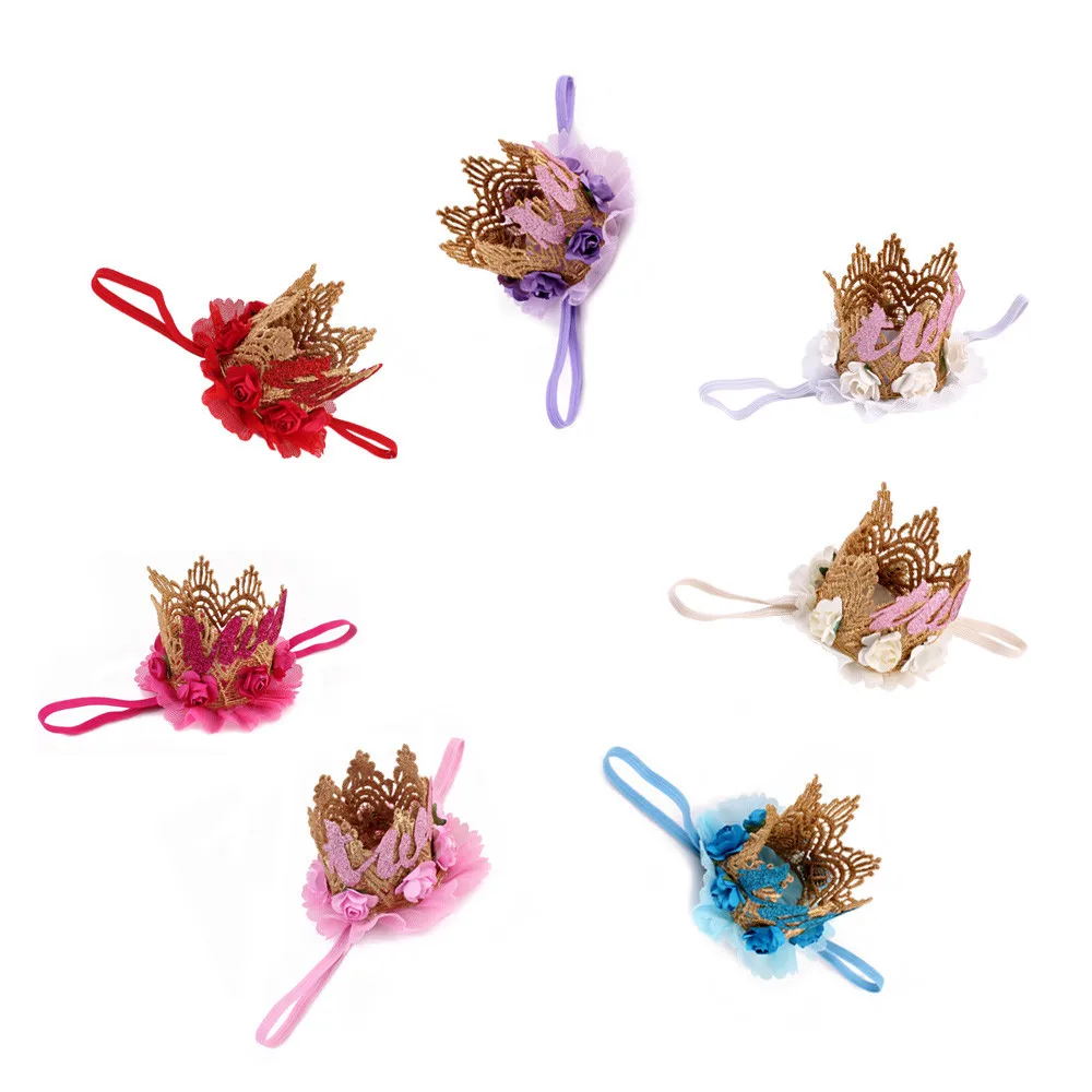 Newborn Crown Headband Princess Crown lace flower headband Baby Girls Hair Band Children Photo Props Hair Accessories