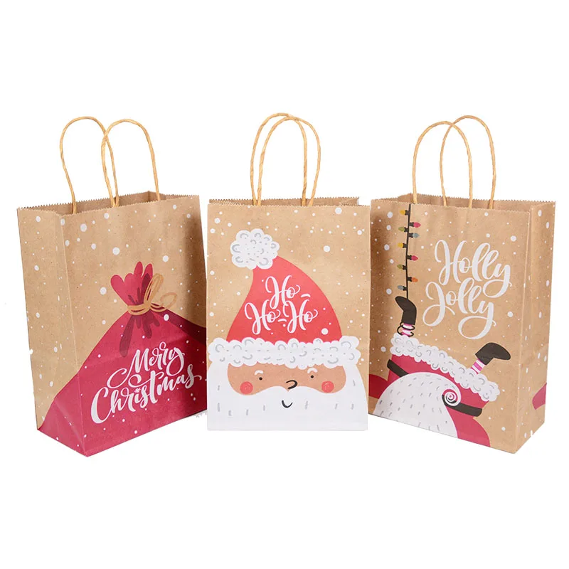 Bolsas de regalo de Papel Kraft para copos de nieve, Feliz Navidad, dulces, galletas, bolsas de embalaje, recuerdos de fiesta de año nuevo 2022, 5 uds. - Imagen 4