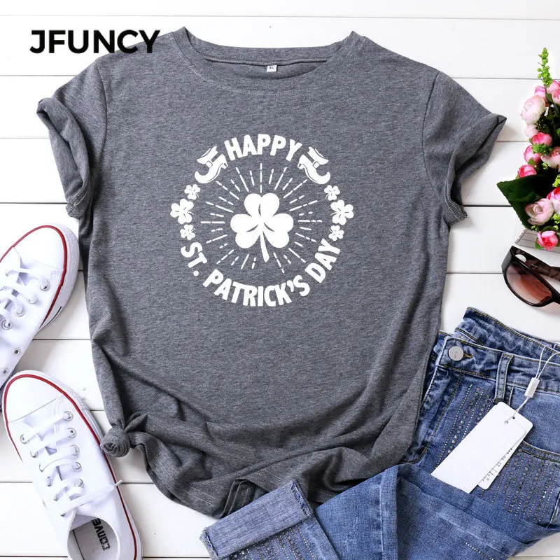 JFUNCY большие размеры футболки для дня Патрика Женская хлопковая футболка 2020
