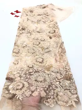 

Fashionable tulle mesh cloth French net lace fabric with sequins and beads for evening dress PAN516(5yards/lot)