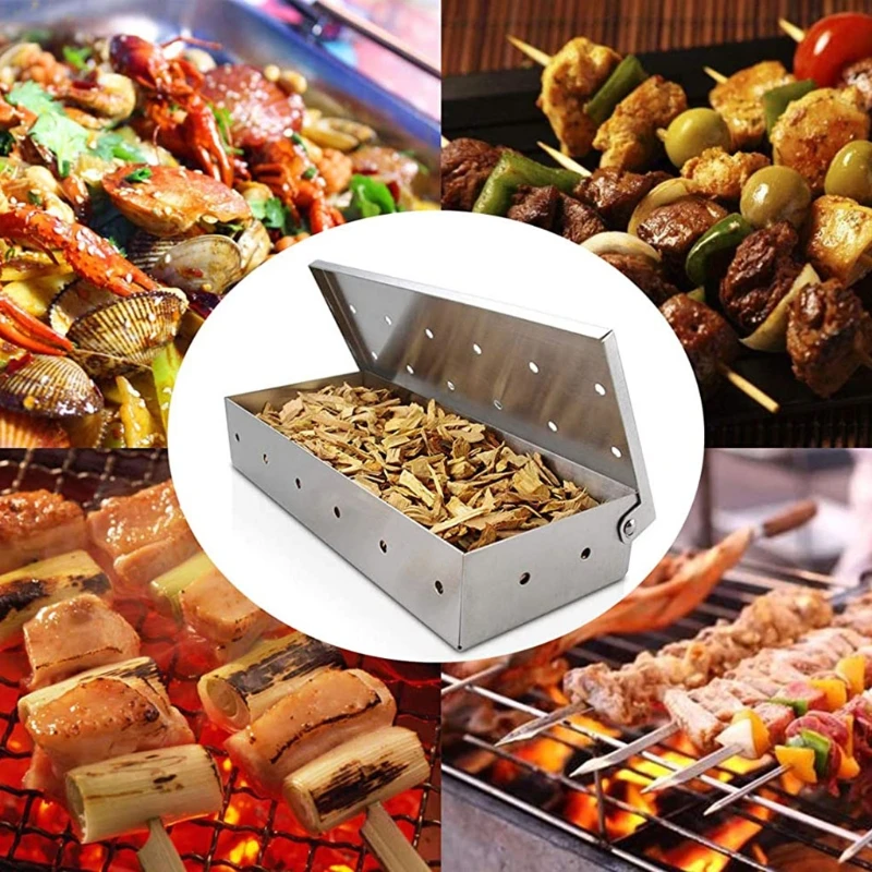 Durable BBQ Stainless Steel Chips Smoker Box Pellet Charcoal Gas Grilling Smoke Generator for Fish Beef Smoking C