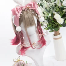 

Middle length Wig Water wave Lolita Wigs Cosplay Wigs Heat Resistant Synthetic Gradient rose powder Hair Anime Party Hair