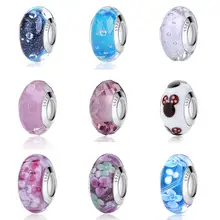 Стеклянные бусины подходят для браслета Pandora, подлинные 925 пробы серебряные амулеты, оригинальное сердце, цветок, бусины из муранского стекла для женщин, сделай сам, изготовление ювелирных изделий