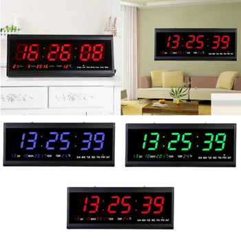 

Digital Wall Clock Big LED Time Calendar Temperature Desk Table Clock EU Plug