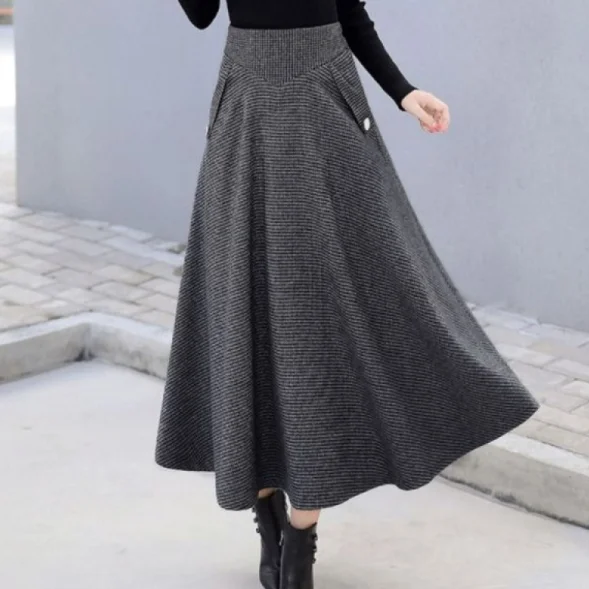 High Waist Retro Plaid Woolen Women 