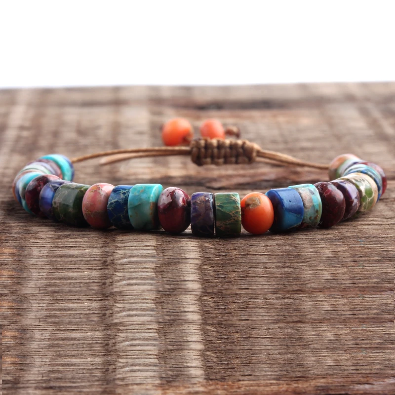 ZMZY Boho Style Handmade Colorful Multi Bracelet Natural Stone Chakra Bracelet Drum Beads Bracelets for Women/Men Jewelry Gift