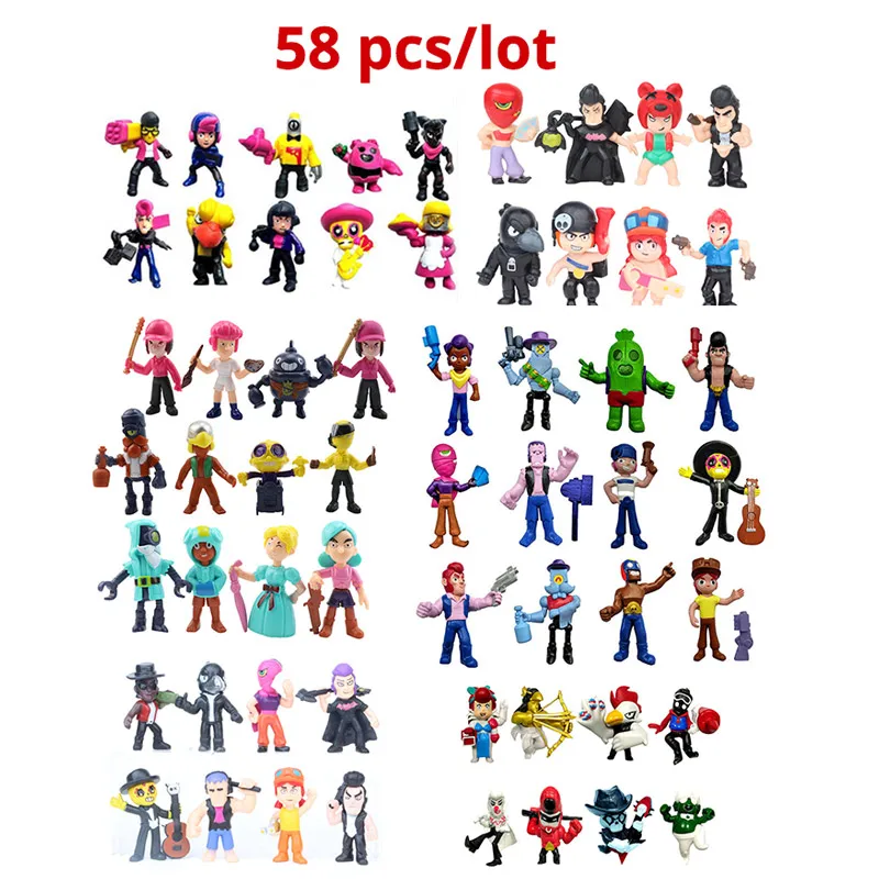 58pcs 58 шт./лот Brawls фигурка героя игры модель Спайк Шелли Кольт Леон Примо мортис кукла год Рождество игрушка подарок для мальчика девочки дети - Цвет: 58pcs