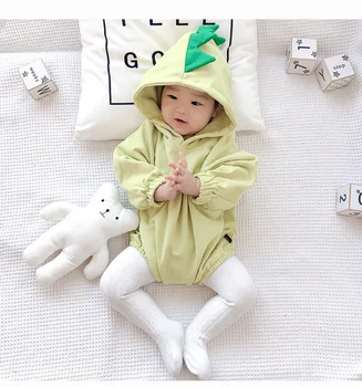 

baby romper lovely spring solid dinosaur cartoon hooded infant clothes cotton solid romper for baby