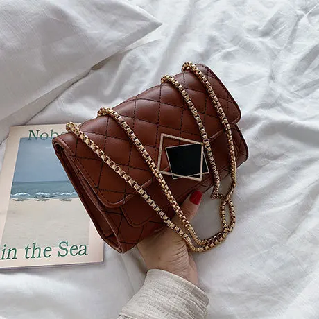

Ladies' style elegant women's small square bag embroidered line rhombic versatile contrast color shoulder messenger bag