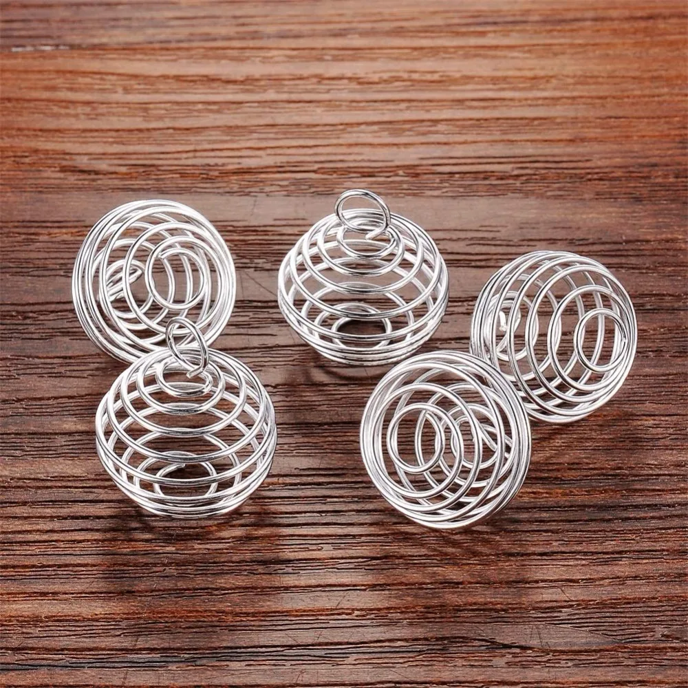 

10pcs 15/25/30mm Silver Plated Stone Holder Necklace Cage Pendants Findings for DIY Necklace Jewelry Making and Crafting
