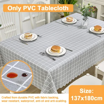 

Kitchen Dining Checkered Stain Resistant Decorative Rectangle PVC Waterproof Table Cloth Square Spillproof Modern Cover Wipeable