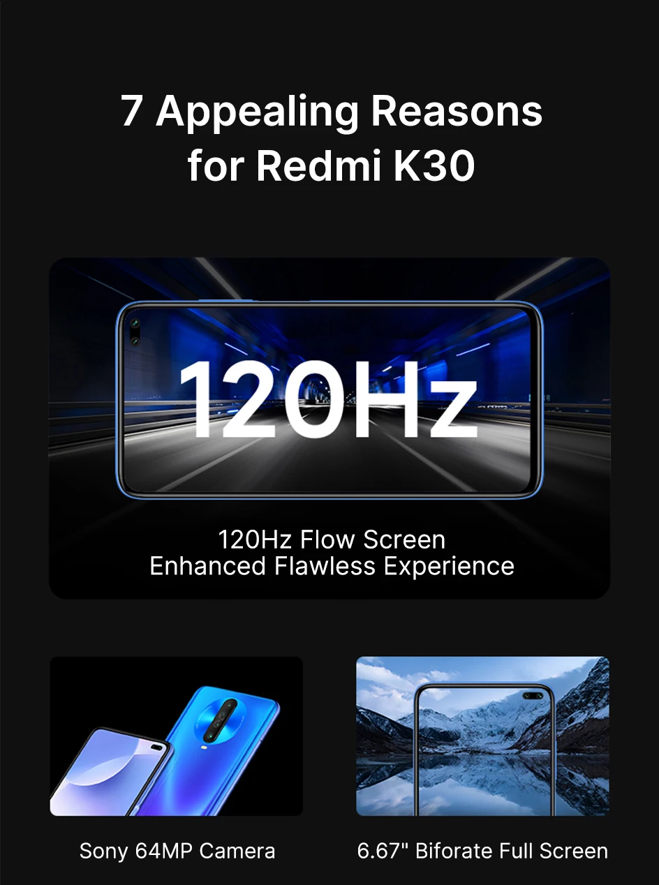 Новейший Смартфон Xiaomi Redmi K30 4G 8GB 128GB Snapdragon 730G, четыре ядра, 64 мп, камера заднего вида, 6,67 дюйма, 120 Гц, жидкий экран, 4500 мАч