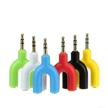

Fashion U Shape One To Two 3.5mm Stereo Audio Earphone Mic Splitter Adapter Connector 6 Colors Audio Player Accessories