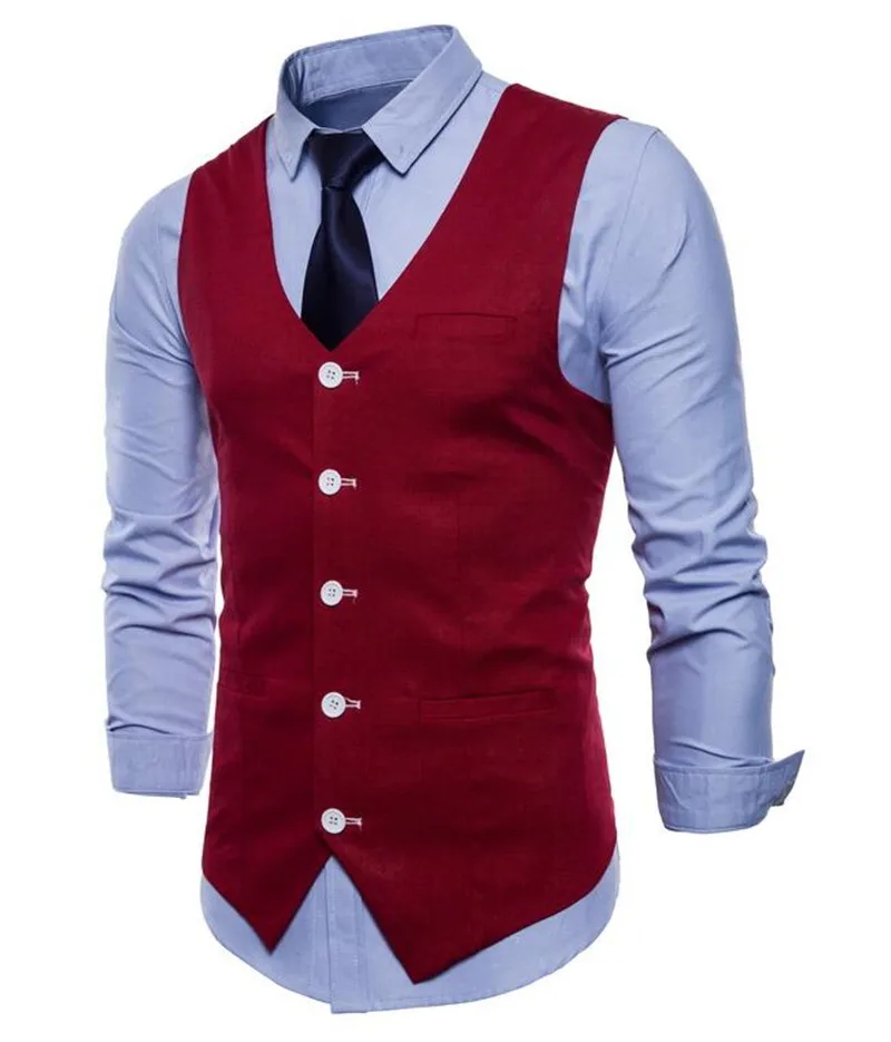 Burgundy Summer Spring Men Vest Casual Vest Custom Made Wedding Vest 5 Button 3 Pocket Bridegroom Business Party Vest