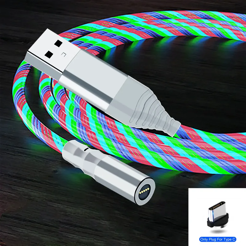 Colorful For USB C 1 м Магнитный кабель, течёт, lighttig, Micro usb type C, 3A, кабель для быстрой зарядки, для зарядки iPhone, samsung, магнитное зарядное устройство, кабель type C - Цвет: Colorful For USB C