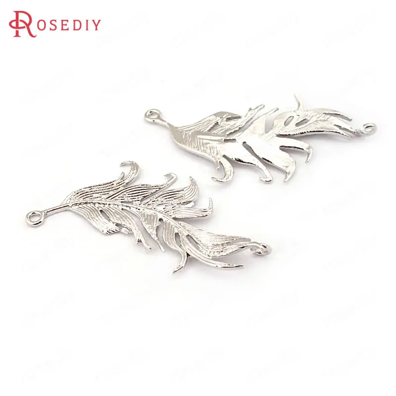46x22MM Platinum 4 шт 24K позолоченные латунные подвески в форме пера Diy ювелирные изделия серьги аксессуары - Окраска металла: 46x22MM Platinum