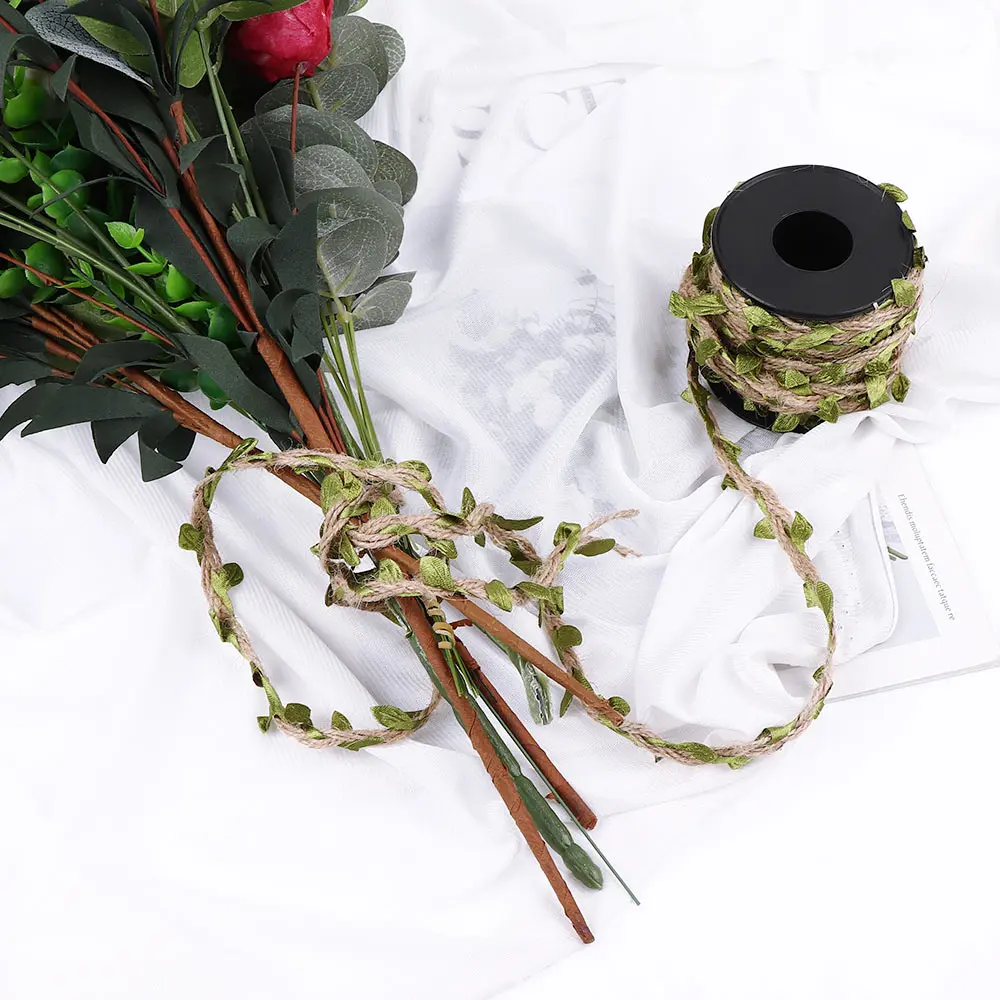 10 м DIY искусственные листья смешанные Вязание пеньковая веревка Упаковка Украшение из каната фон Сделай Сам трость Свадебные украшения