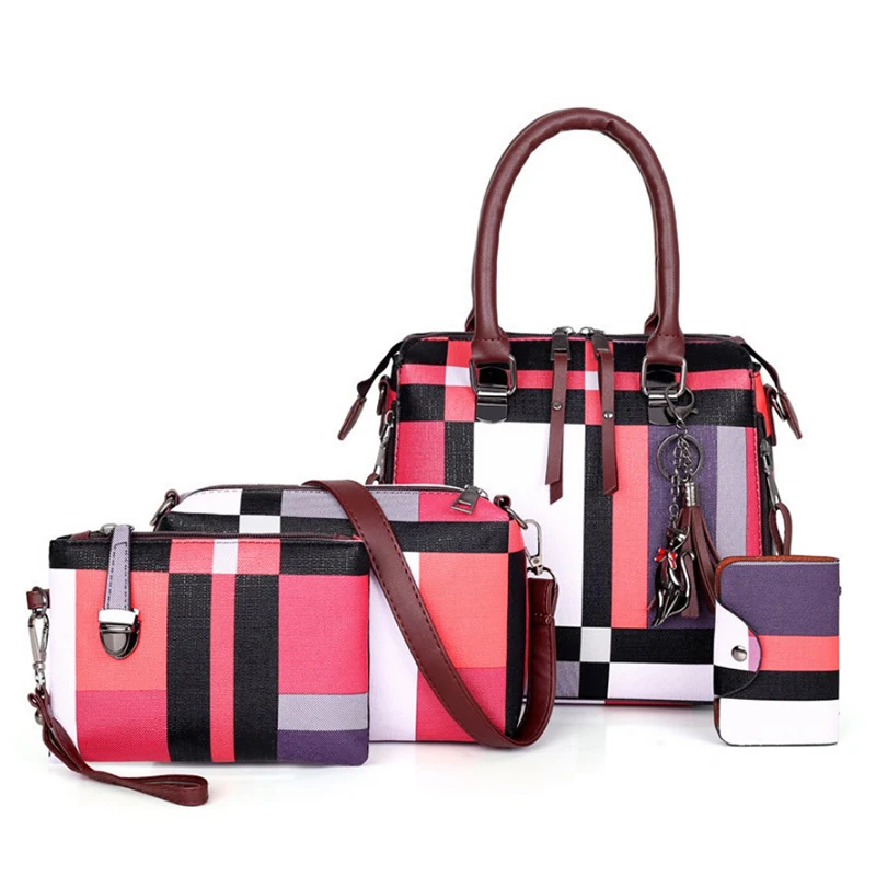 Gusure роскошные сумки женские сумки набор из искусственной кожи дизайнерские композитные полосатые сумки-мессенджеры сумки-тоуты с кошельком повседневные сумки на плечо - Цвет: Red