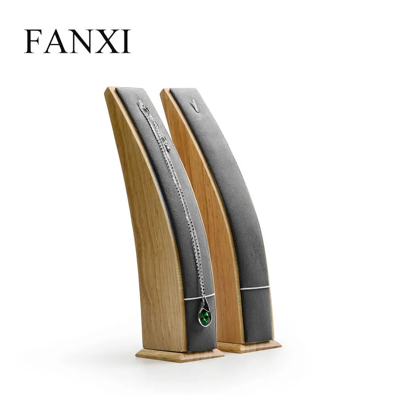 

FANXI 2pcs Solid Wooden Jewelry Display Stand with Microfiber for Watch Necklace Pendant Holder Jewelry Necklace Exhibition