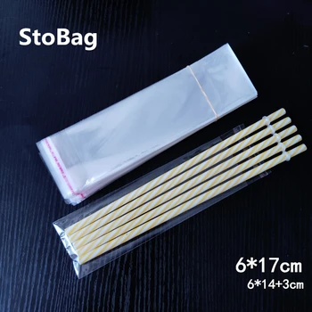 

StoBag 1000pcs 6*17cm Transparent Self Adhesive Seal Bags OPP Long Plastic Cellophane Slender Gift Candy Jewelry Packaging Bag