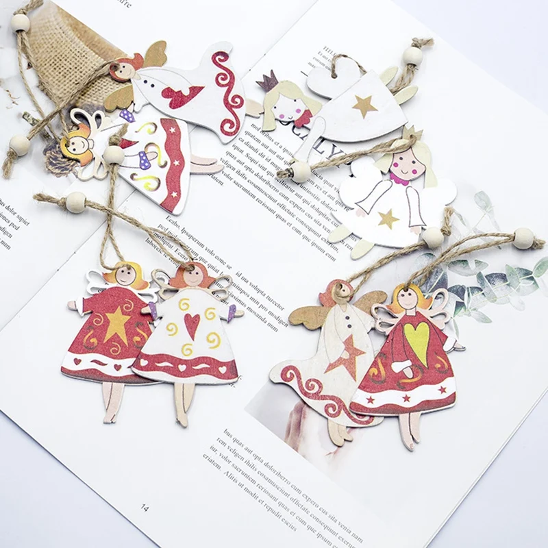 

1 Set 8Pcs Christmas Tree Decorations Ornaments Wooden Printing Ornaments Merry Christmas Doll Pendants Ornaments Creative Gift