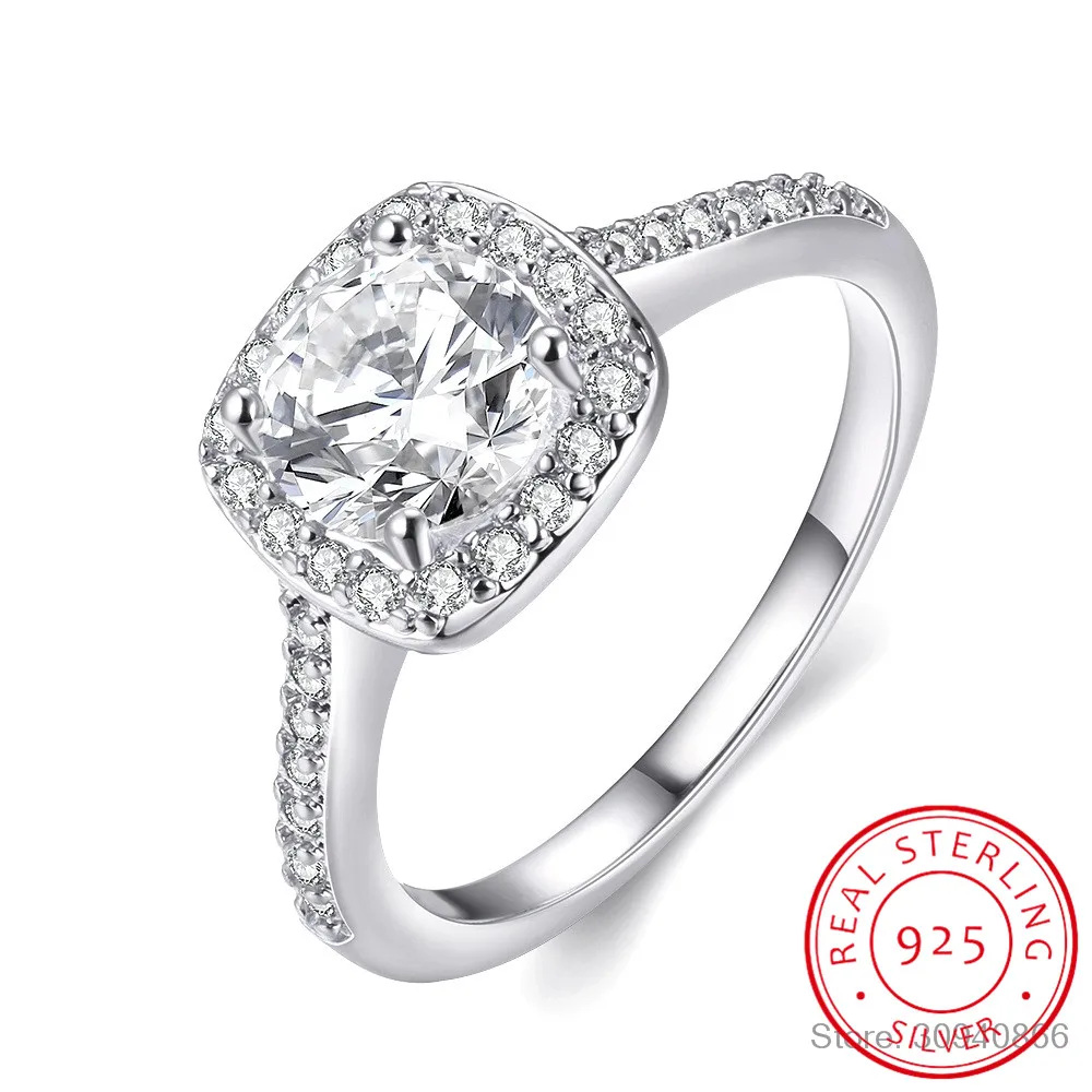 1ct CZ Halo Обручение кольцо 925 стерлингового серебра Серебряные кольца для женское