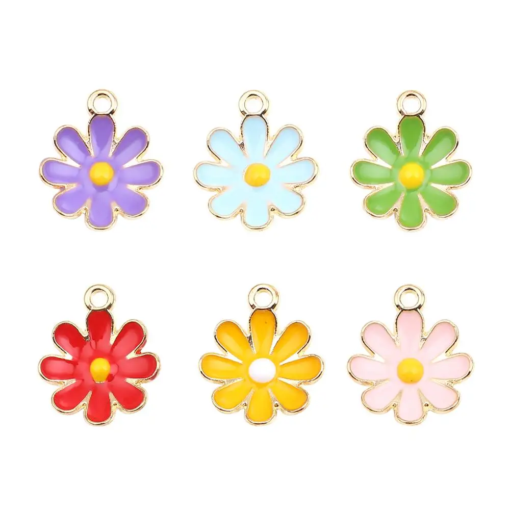 

Doreen Box Zinc Based Alloy Charms Gold Color Sweet Daisy Flower Colorful Enamel DIY Making Earrings Jewelry 18mm x 15mm, 20 PCs