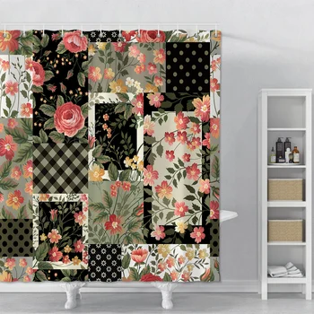 

Geometric Flowers Shower Curtain Bathroom Waterproof Shower Curtain Set Home Decor Polyester Bath Curtain With Hooks Bathroom
