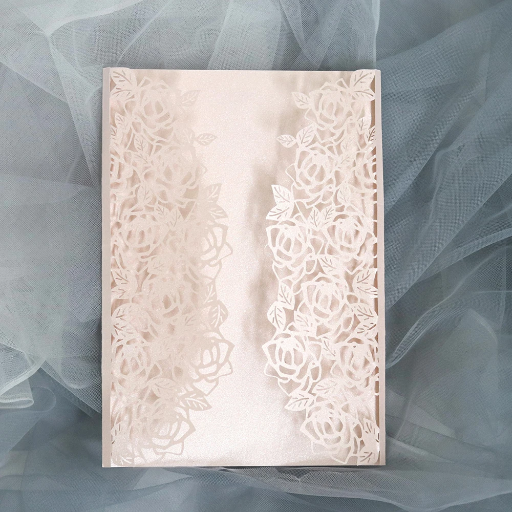  10pcs Pink Wedding Invitation Lace Pattern Wedding Card Laser Cut Paper Card Announcement Birthday  - 4000391561762