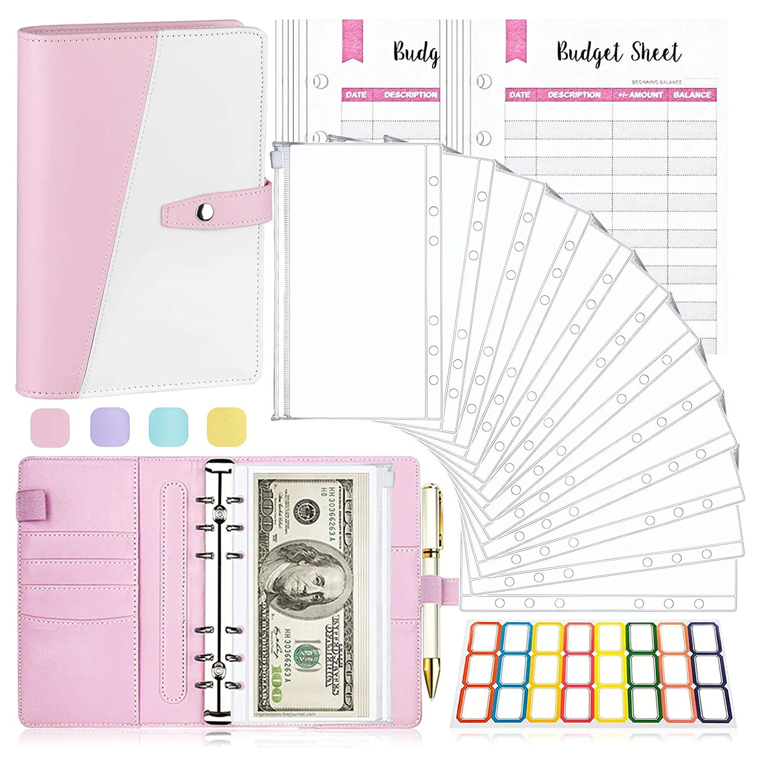26Pcs A6 Budget Binder Cash Envelopes for Money Saving Organizer with Zipper Pockets Sheets and Self-adhesive Labels | Канцтовары для
