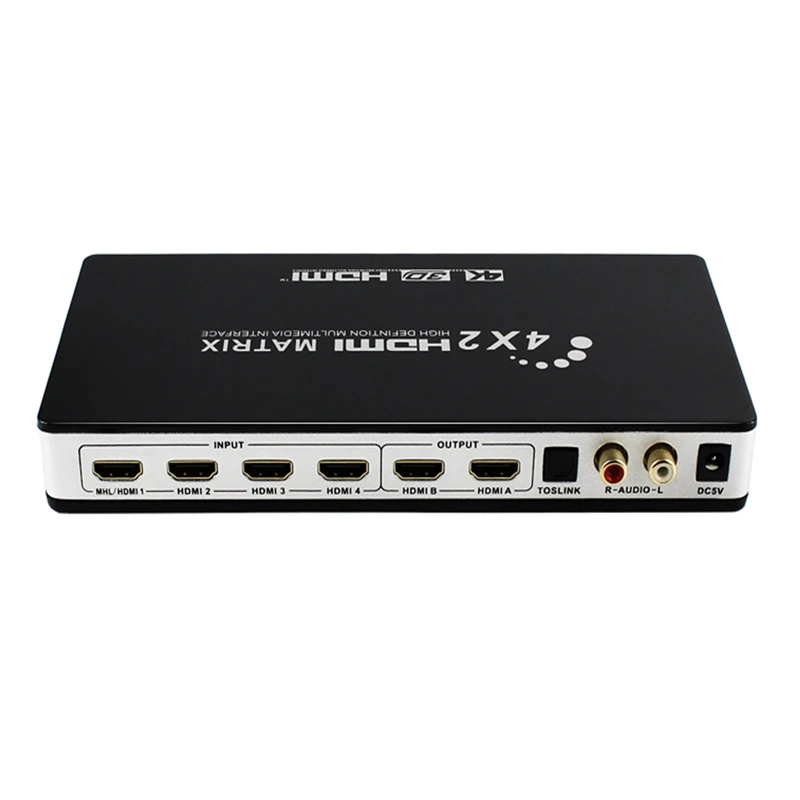  Hd 4K 1080P Hdmi Matrix 4X2 Switch Splitter Edid Hifi Matrix with Ir Remote Control Audio 4Kx2K 30H