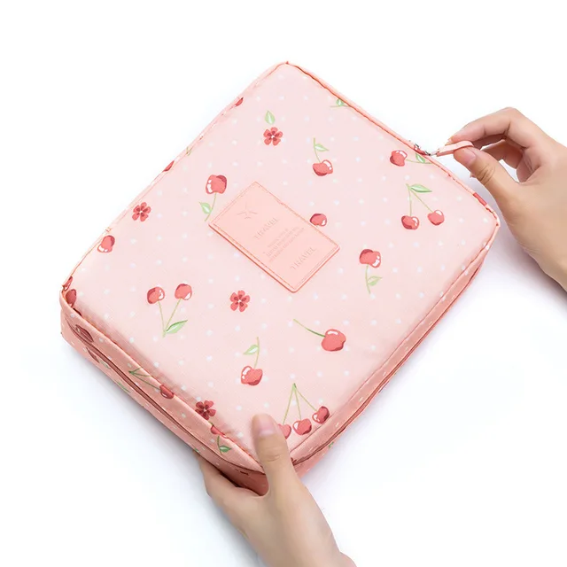 FUDEAM Multifunction Women Outdoor Storage Bag Toiletries Organize Cosmetic Bag Portable Waterproof Female Travel Make Up Cases Pink Cherry