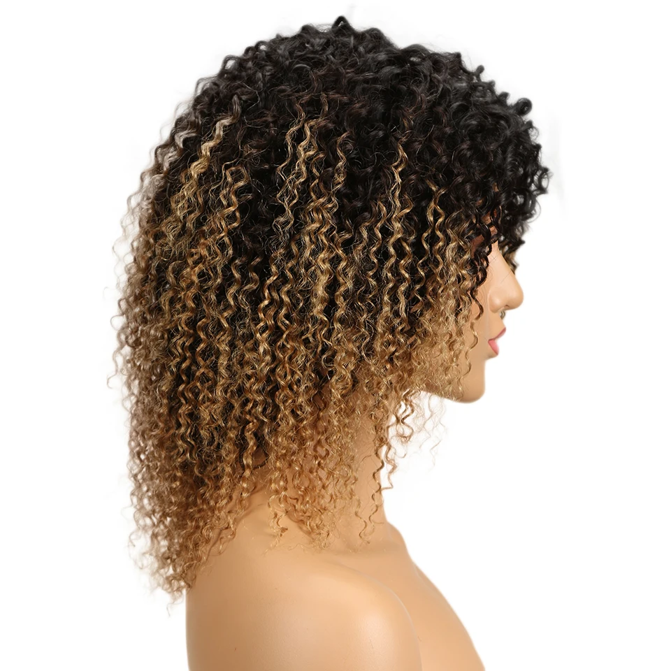 Sleek Natural Human Hair Wigs Brazilian Afro Kinky Curly Weave T1B/4/27 Short Machine Made Remy Human Hair Wigs ?????? ???????