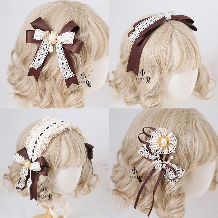 

Origional Lo Niang Lace Hair Band Headdress Lolita KC Hair Band Tiramisu Body-Shape Master Brown Sweet Little Things