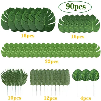 

90pcs/set Artificial Tropical Palm Leaves for Hawaiian Luau Theme Party Decorations Home Garden Decoration
