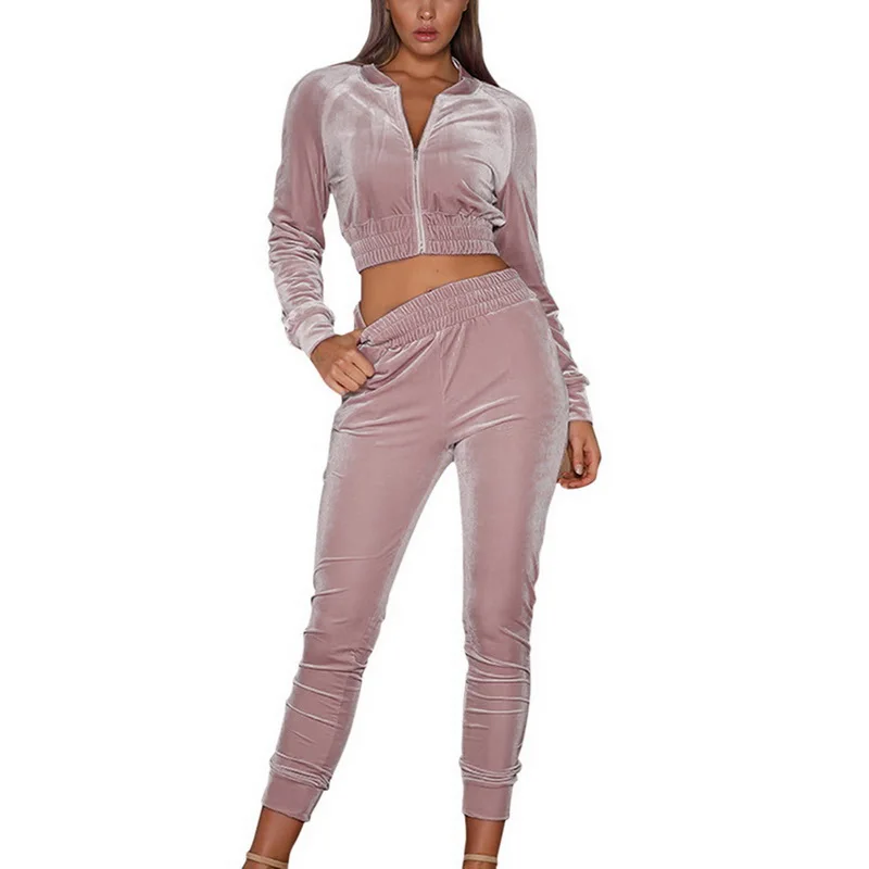 Pink Style 1 Litthing женский спортивный костюм толстовки на молнии с капюшоном брюки комплект из 2 предметов Мода женский укороченный Топ пуловер и брюки костюм - Цвет: Pink Style 1
