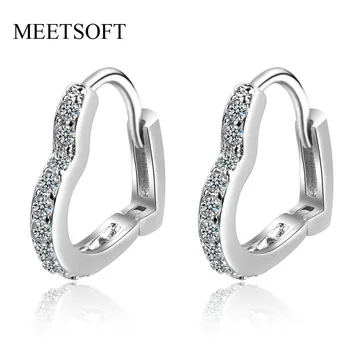 

MEETSOFT 925 Silver Prevent Allergy Hoop Earrings for Women Trendy Retro Circle Hollow Out Heart Crystal Jewelry Gift