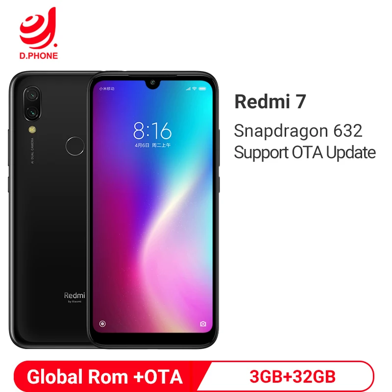 

Global ROM Xiaomi Redmi 7 3GB 32GB Snapdragon 632 Octa Core 6.26" Full Screen 12MP Camera 4000mAh Battery Smartphone