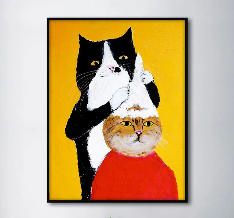 Cat Barber Nordic Modern Simple Cute Decorative Frameless Painting Painted On Canvas Decoration For Wall | Дом и сад