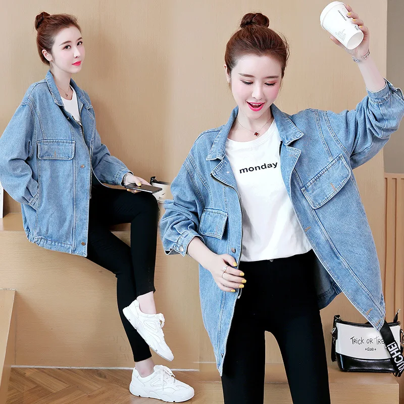 

Autumn 2019 New Style Korean-style Hong Kong Style Jeans Coat Women's Vintage BF Harajuku Wind Mid-length Loose-Fit Jacket
