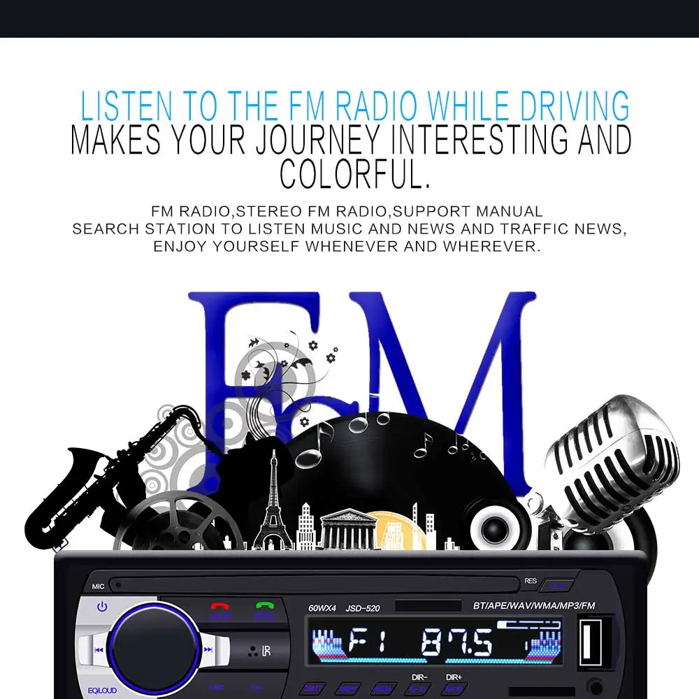 JSD-520 12 в Bluetooth Автомобильный mp3 плеер FM Радио стерео приемник в тире MMC WMA аудио 1 Din Авто мультимедиа