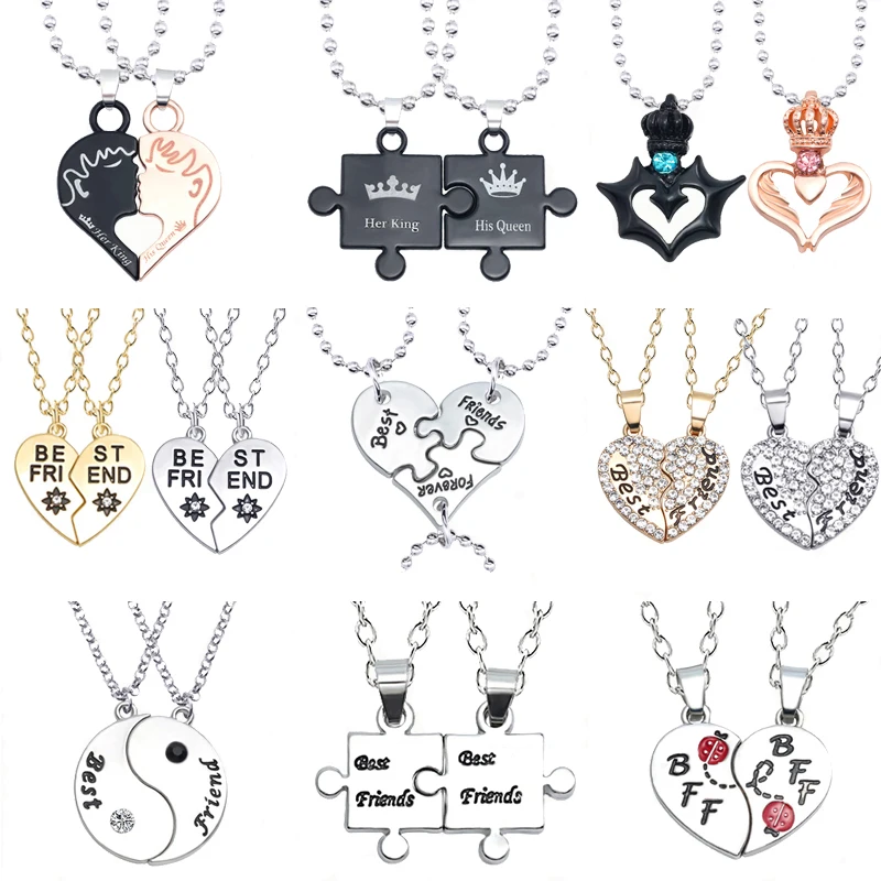 

2019 New Good Friend Series Simple Set Heart-Shaped Puzzle Crown Fashion Female Necklace Lovers Jewelry Selection Direct Sales